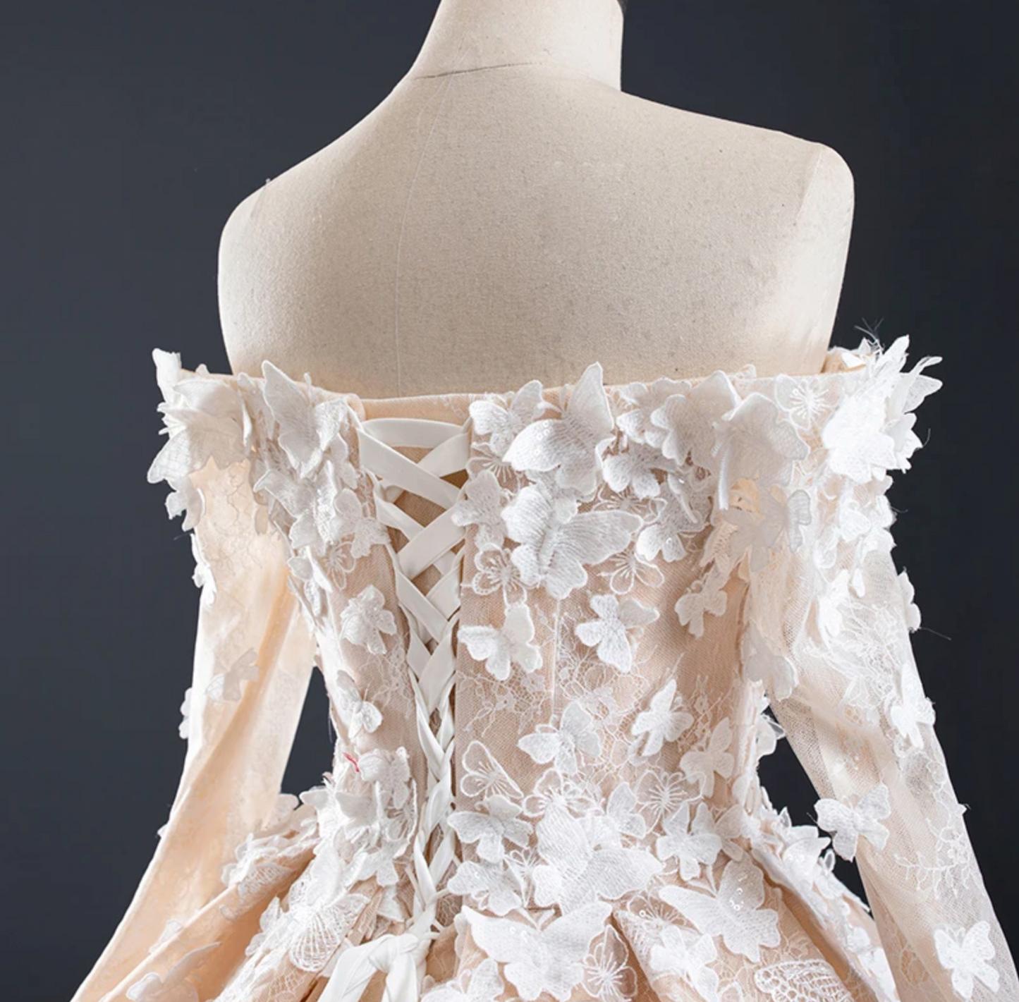 Long Sleeve Quinceanera Dress Off the Shoulder Butterfly Ball Gown Sweet 16 Dress