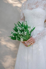 Long Sleeve Wedding Dress Ivory Lace A Line Bridal Gown