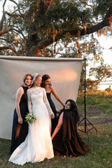 Long Sleeve Wedding Dress Ivory Lace A Line Bridal Gown