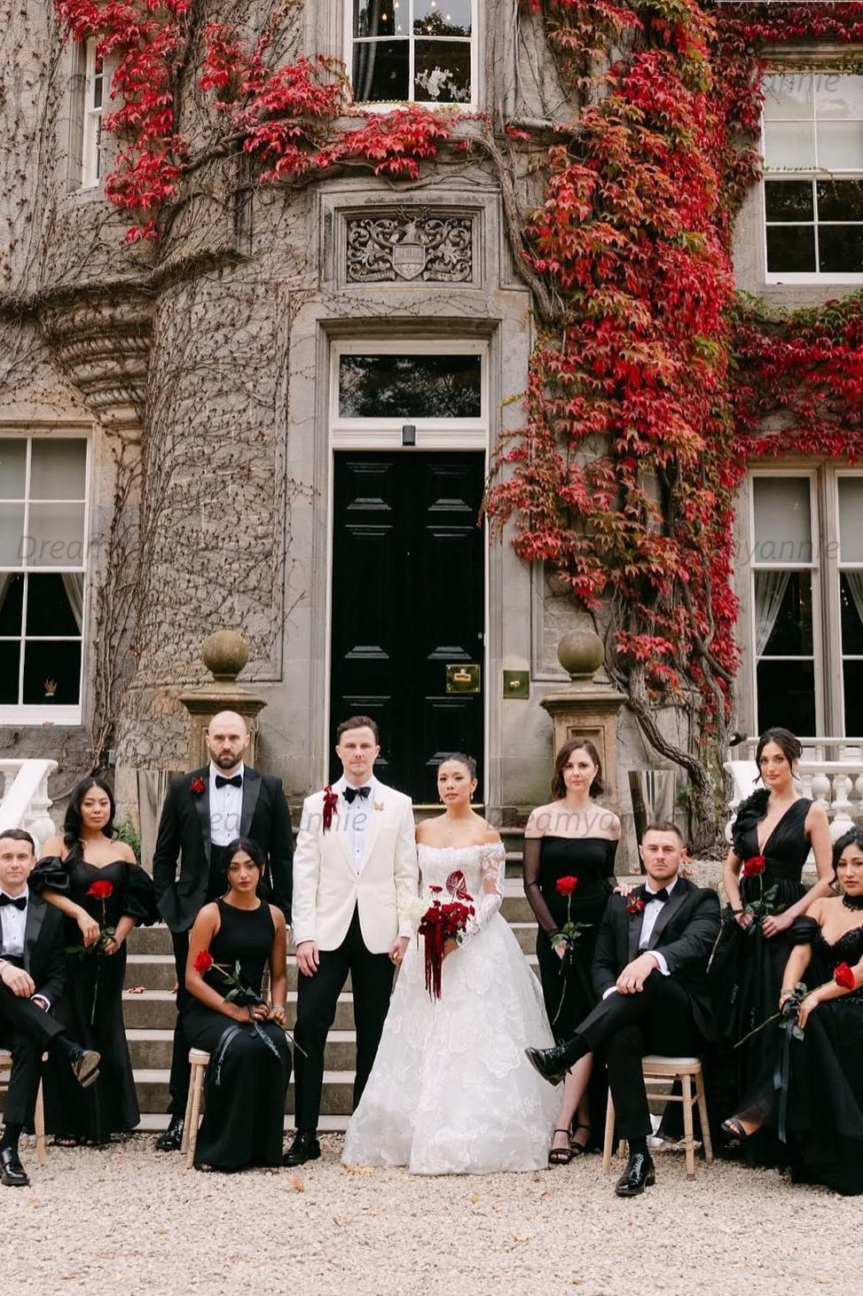 Long Sleeve Wedding Dress Off the Shoulder Lace Appliqued A Line Bridal Gown