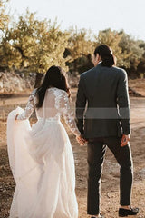 Long Sleeves A Line Beach Wedding Dress Lace Bridal Gown