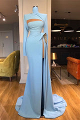 Long Sleeves Evening Dress High Neck Mermaid Prom Dress Long With Slit