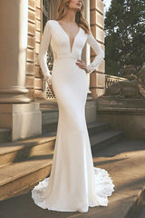Long Sleeves Lace/Elastic Satin Beach Wedding Dresses - Trumpet/Mermaid