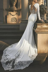 Long Sleeves Lace/Elastic Satin Beach Wedding Dresses - Trumpet/Mermaid