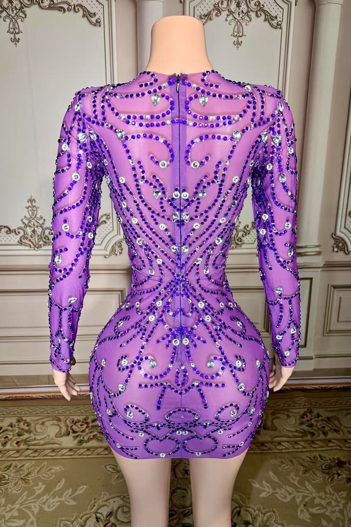 Long Sleeves Mini Graduation Dress Purple Bodycon Cocktail Party Dress