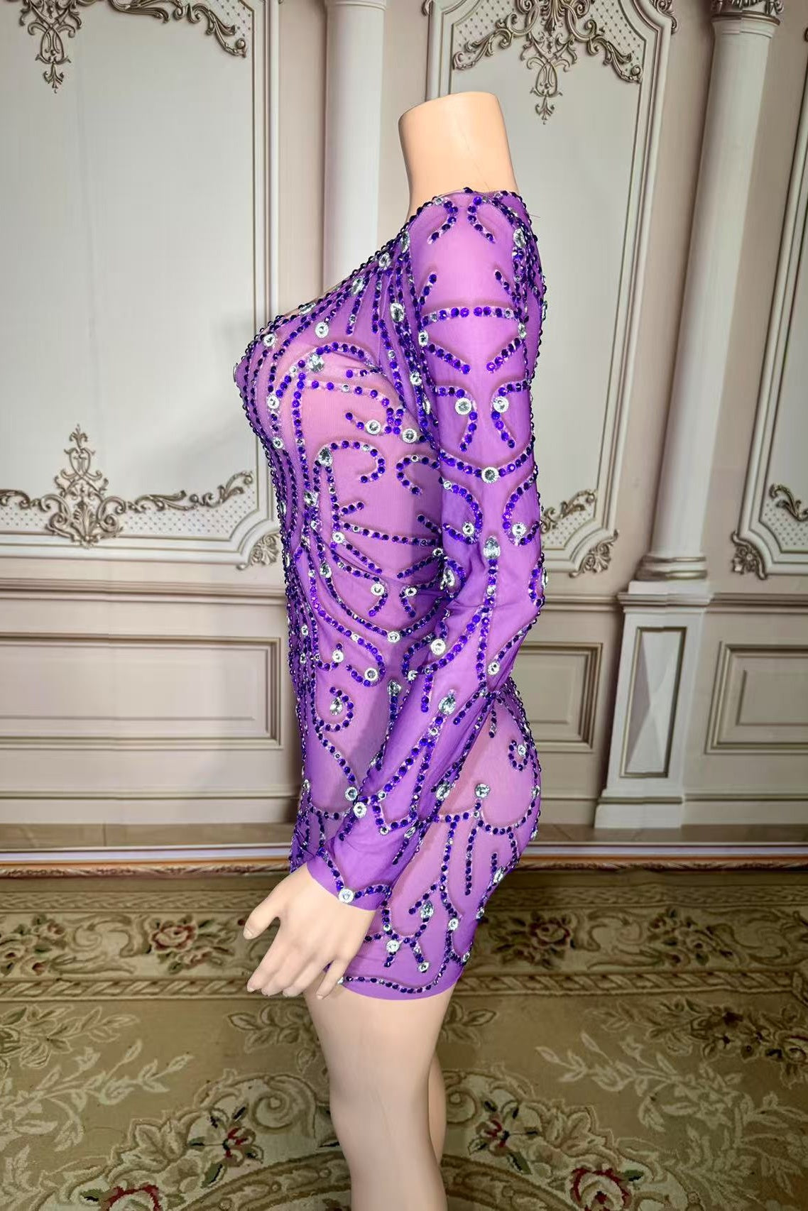 Long Sleeves Mini Homecoming Dress Purple Bodycon Cocktail Party Dress