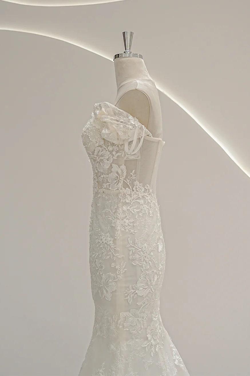 Long Sleeves Off the Shoulder Wedding Dress Tulle Mermaid Bridal Gown