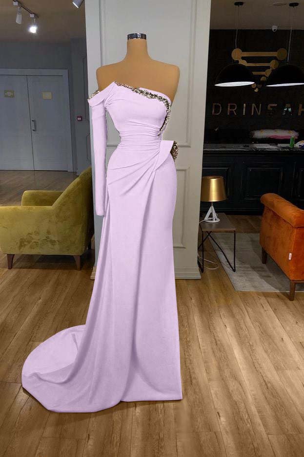 Long Sleeves Strapless Orange Sequined Long Prom Dress