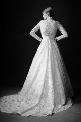 Dreamyannie Long Sleeve Wedding Dress Lace High Neck A Line Bridal Gown