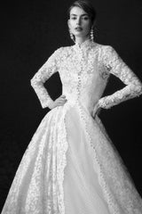 Dreamyannie Long Sleeve Wedding Dress Lace High Neck A Line Bridal Gown