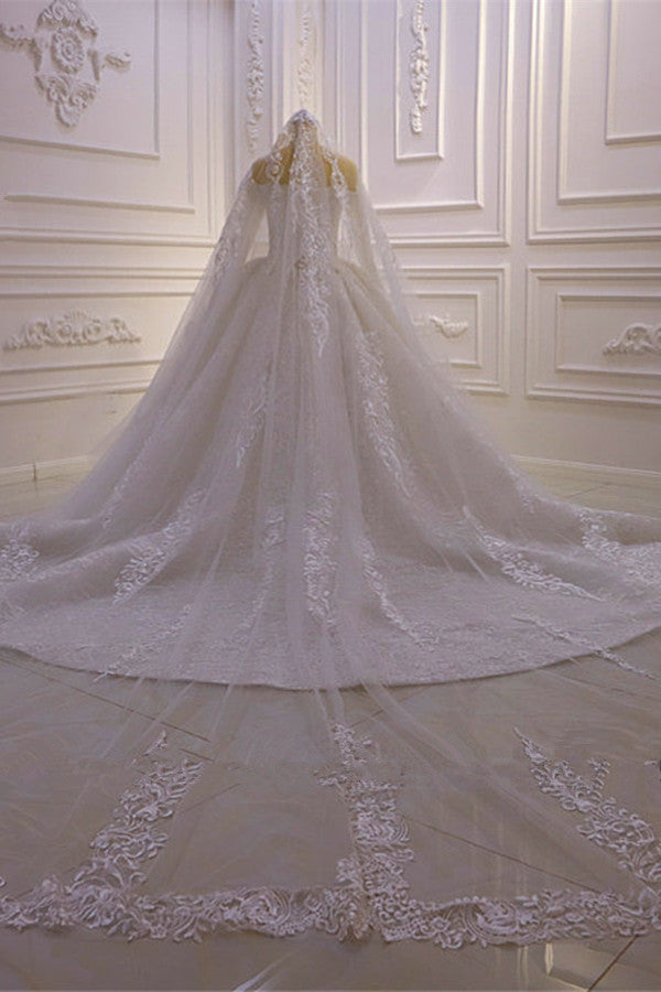 Luxurious Ball Gown Long Sleevesss 3D Lace Sweetheart Long Wedding Dress