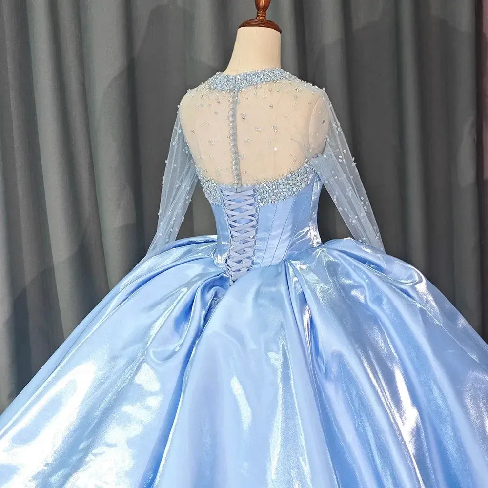 Luxury Blue Celebrity Evening Dress For Girl Beads Party Prom Gowns Sweet 16 Party Dress
