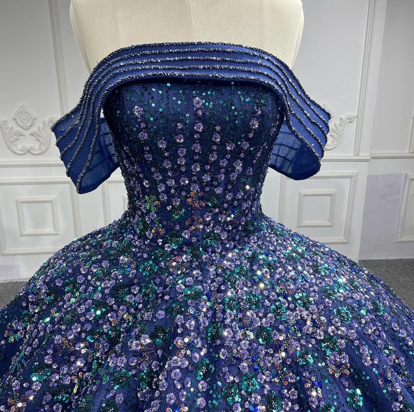 Luxury Blue Quinceanera Dress Shiny Sequins Ball Gown Birthday Party Sweet 16 Dress