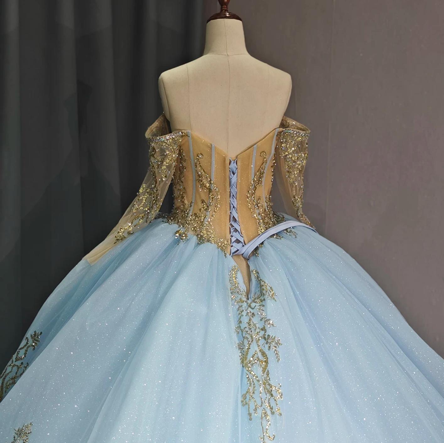 Luxury Blue Quinceanera Dress Tulle Ball Gown Birthday Party Sweet 16 Dress