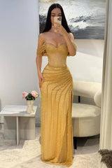 Black Off The Shoulder Prom Dress Sparkly Sheath/Column Formal Dress