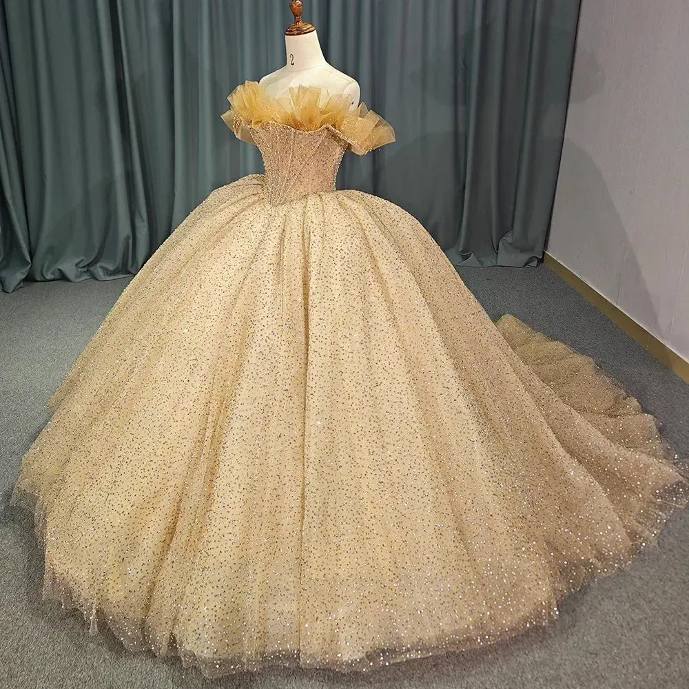 Luxury Golden Celebrity Evening Dress Prom Party Dress Sweet 16 Party Dress