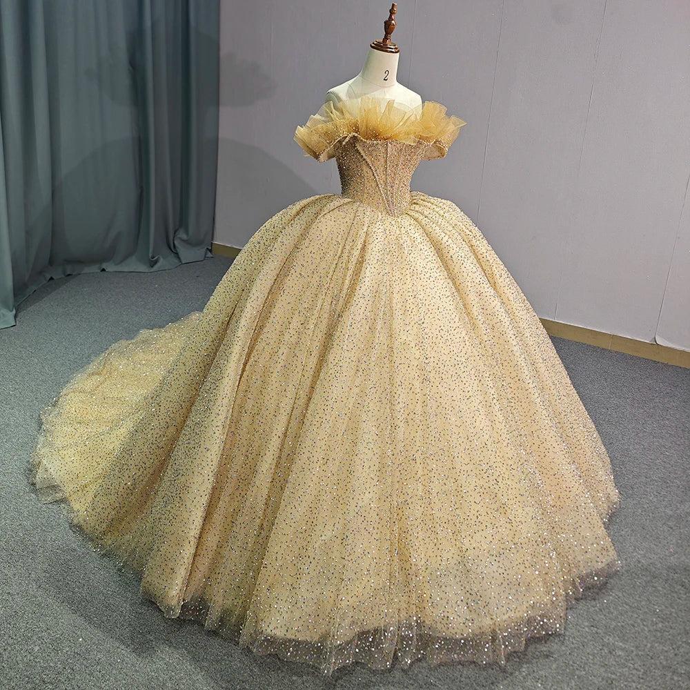 Luxury Golden Celebrity Evening Dress Prom Party Dress Sweet 16 Party Dress