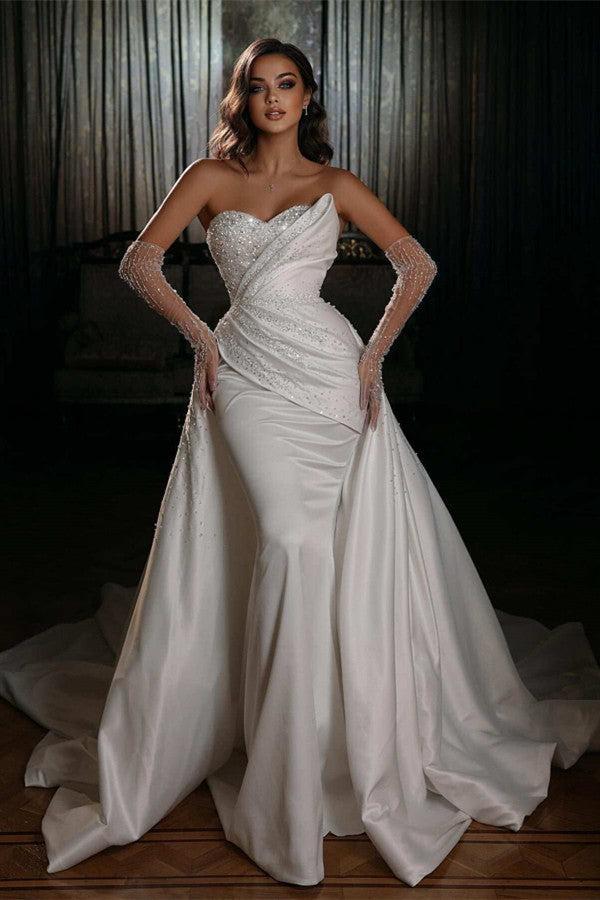 luxury trumpet wedding dresses Dreamyannie Women Wedding Dress Luxury Satin/Sequined Bridal Dress with  Detachable Trumpet/Mermaid Sweetheart Silhouette – Dreamyannie UK