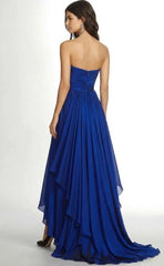 Dreamyannie Maxi A Line Royal Blue Wedding Guest Dress Pleated Asymmetric Chiffon Strapless Formal Dress