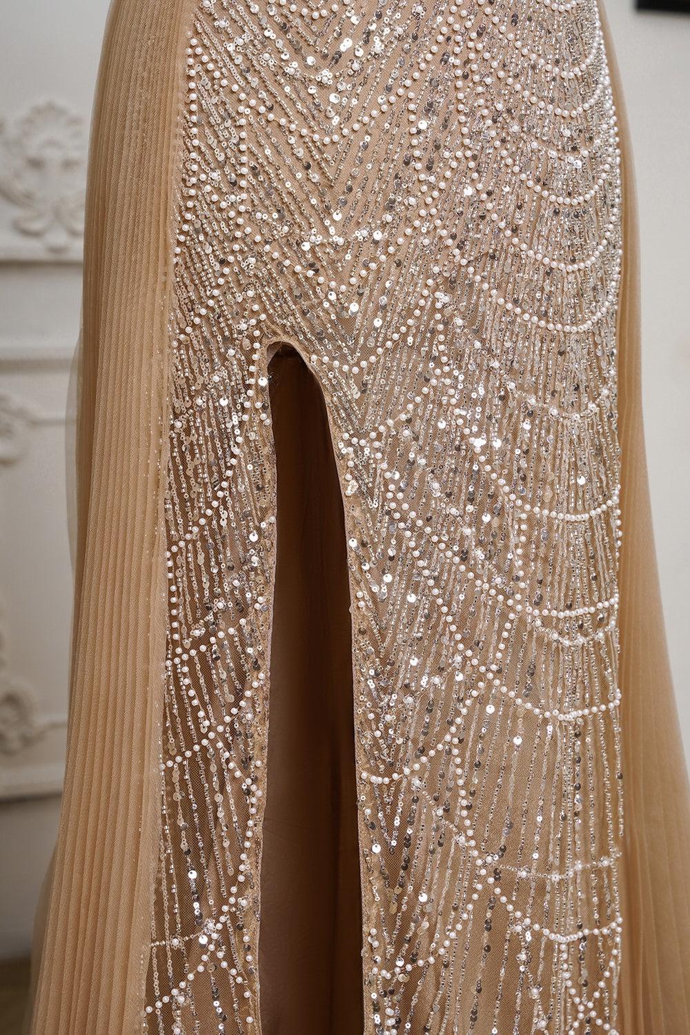 Ment Green Beaded Formal Dress Strapless Sheath Wedding Party Dress with Panel Train