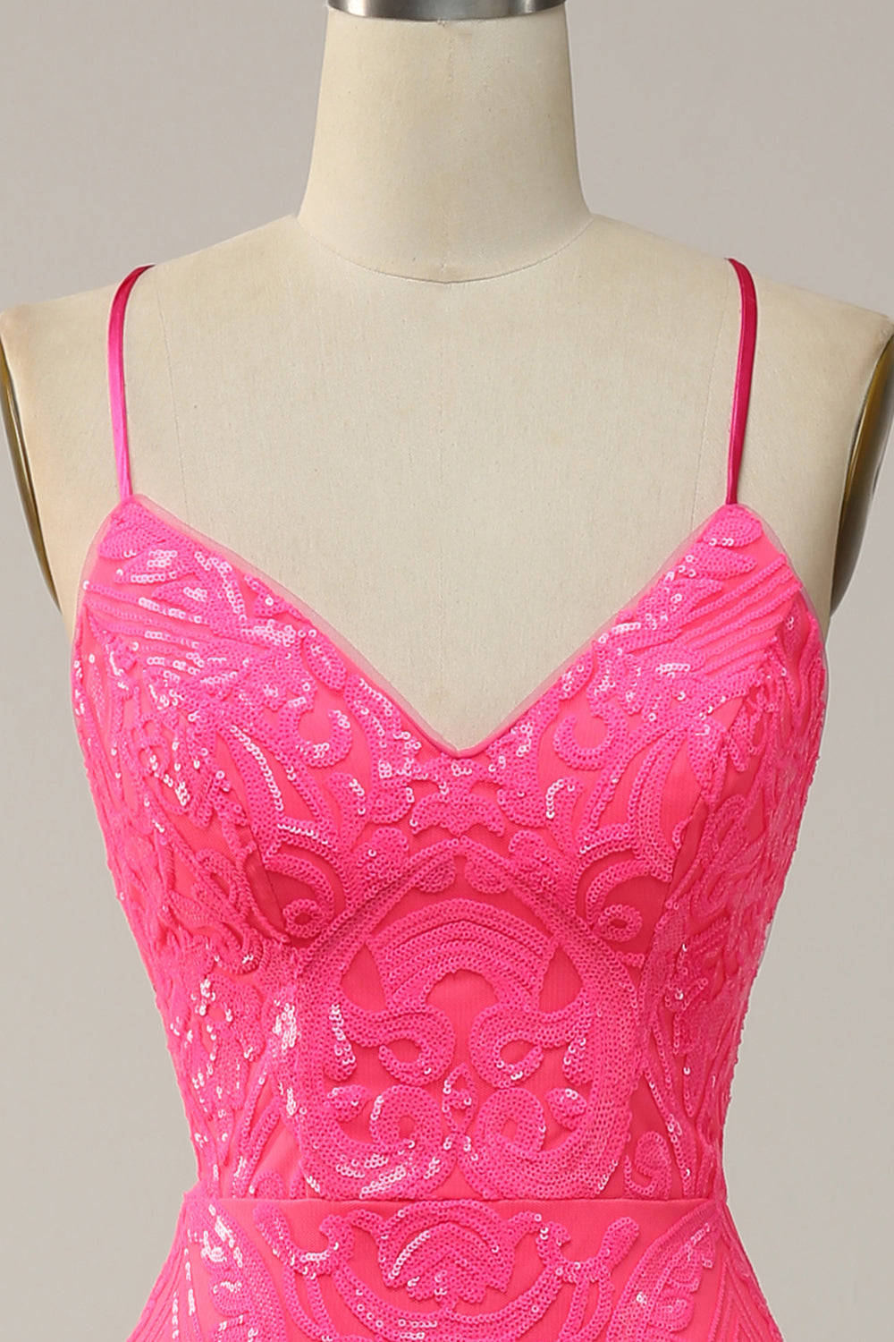 Mermaid Backless Hot Pink Prom Dress Sequined Long Evening Dress