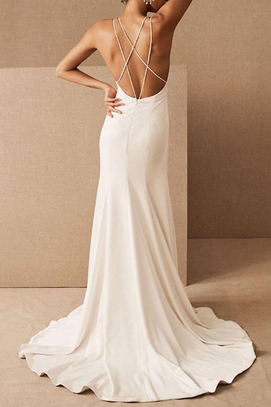 Mermaid Beach Wedding Dresses - V Neck Sleeveless With Train