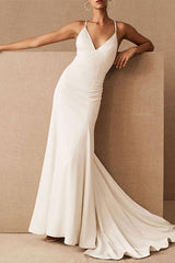 Mermaid Beach Wedding Dresses - V Neck Sleeveless With Train
