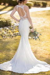 Mermaid Beach Wedding Dresses with Lace and Back Hole