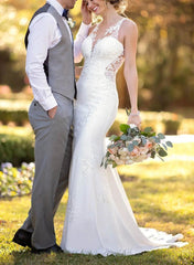 Mermaid Beach Wedding Dresses with Lace and Back Hole