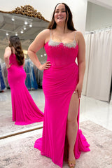 Mermaid Black Prom Dress Spaghetti Straps Corset Long Formal Dress With Slit