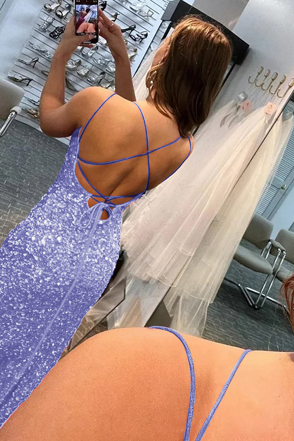 Mermaid Glitter Sequins Hot Pink Backless Long Prom Dress