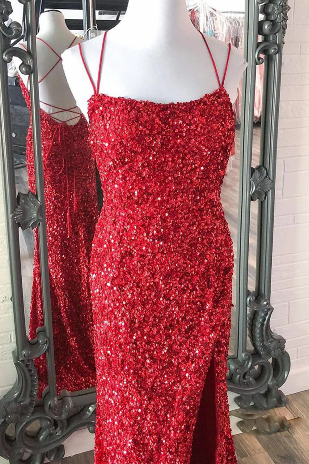 Mermaid Glitter Sequins Hot Pink Backless Long Prom Dress