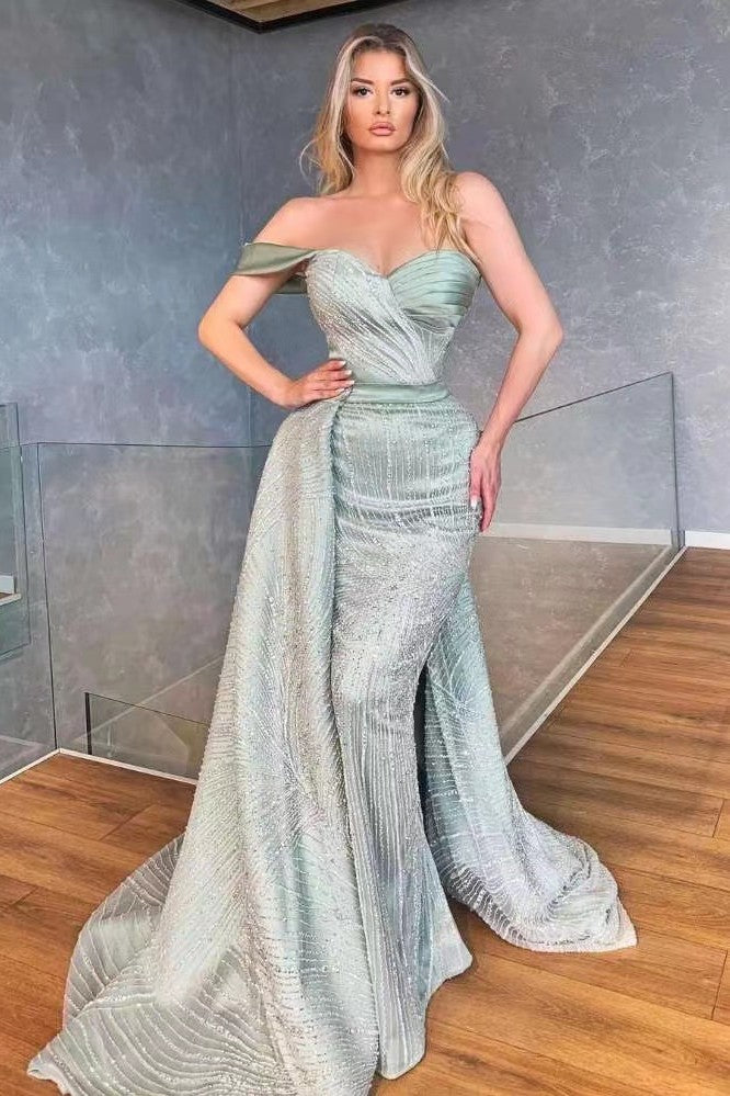 Mermaid Green Prom Dress One Shoulder Sequined Evening Dress