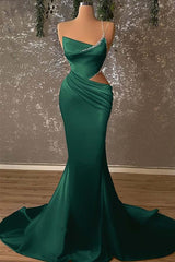 Mermaid High Split Asymmetrical Spaghetti Strap Floor Length Prom Dress