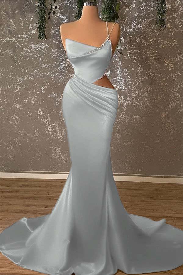 Mermaid High Split Asymmetrical Spaghetti Strap Floor Length Prom Dress