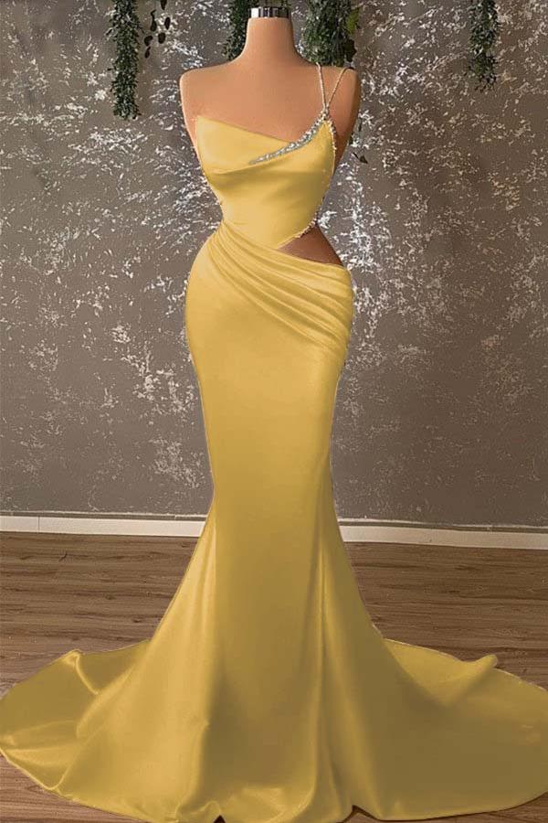 Mermaid High Split Asymmetrical Spaghetti Strap Floor Length Prom Dress