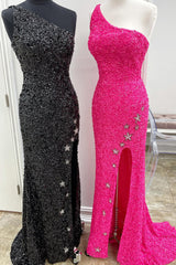 Mermaid Hot Pink Stars Sequins Prom Dress