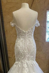 Mermaid Lace V Neck Sleeveless White Wedding Dress Bridal Gown With Appliques