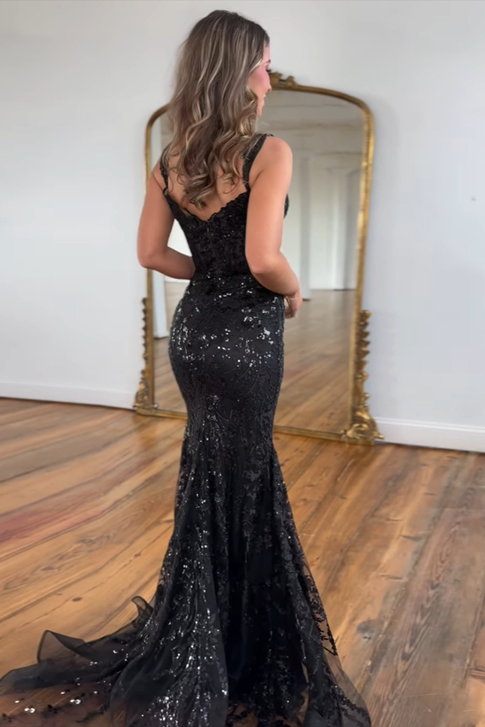 Mermaid Off The Shoulder Golden Prom Dress Long Sequined Evening Dress