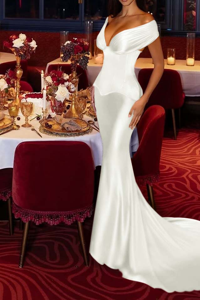 Mermaid Off the Shoulder Prom Dress Satin Evening Dress