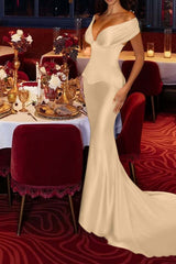Mermaid Off the Shoulder Prom Dress Satin Evening Dress