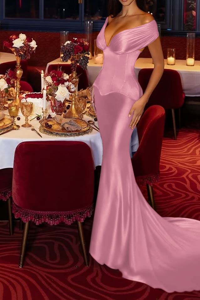 Mermaid Off the Shoulder Prom Dress Satin Evening Dress