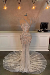 Mermaid One Shoulder Beading Sequined Sleeveless Formal Dress