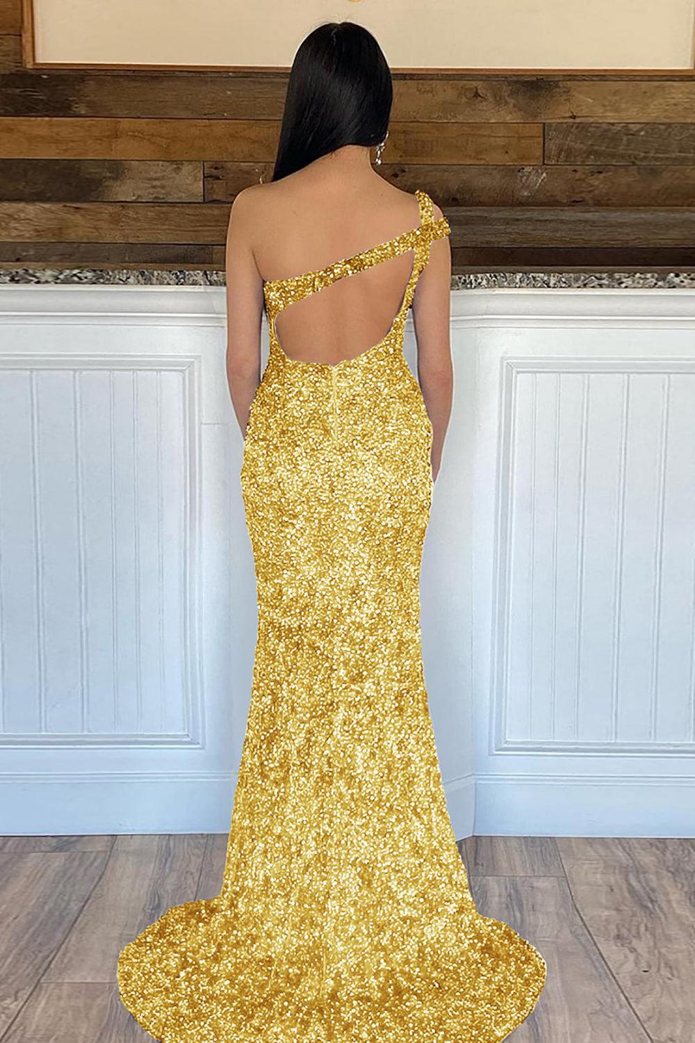 Mermaid One Shoulder Dark Purple Prom Dress Sequined Long Evening Dress