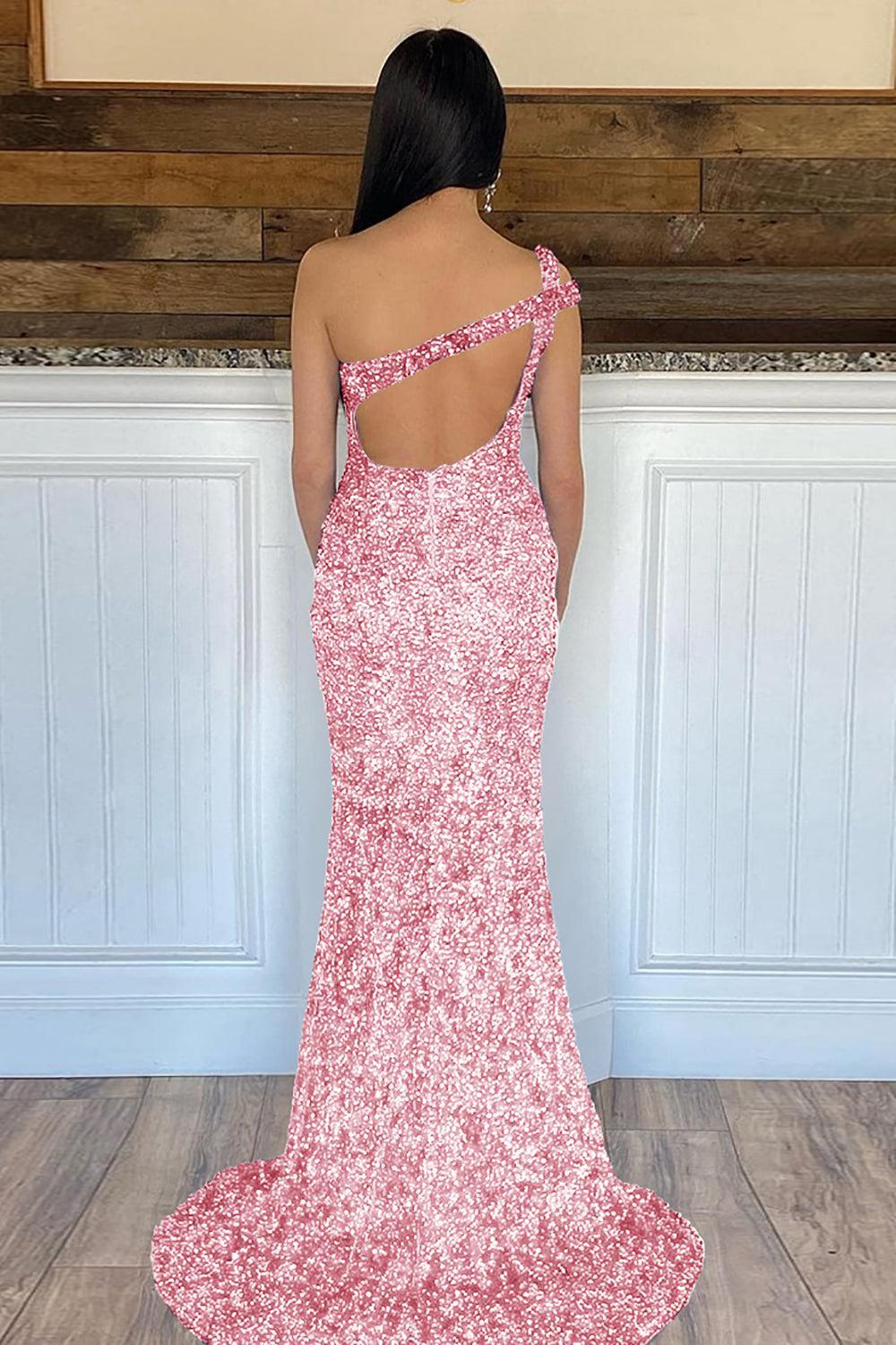 Mermaid One Shoulder Dark Purple Prom Dress Sequined Long Evening Dress