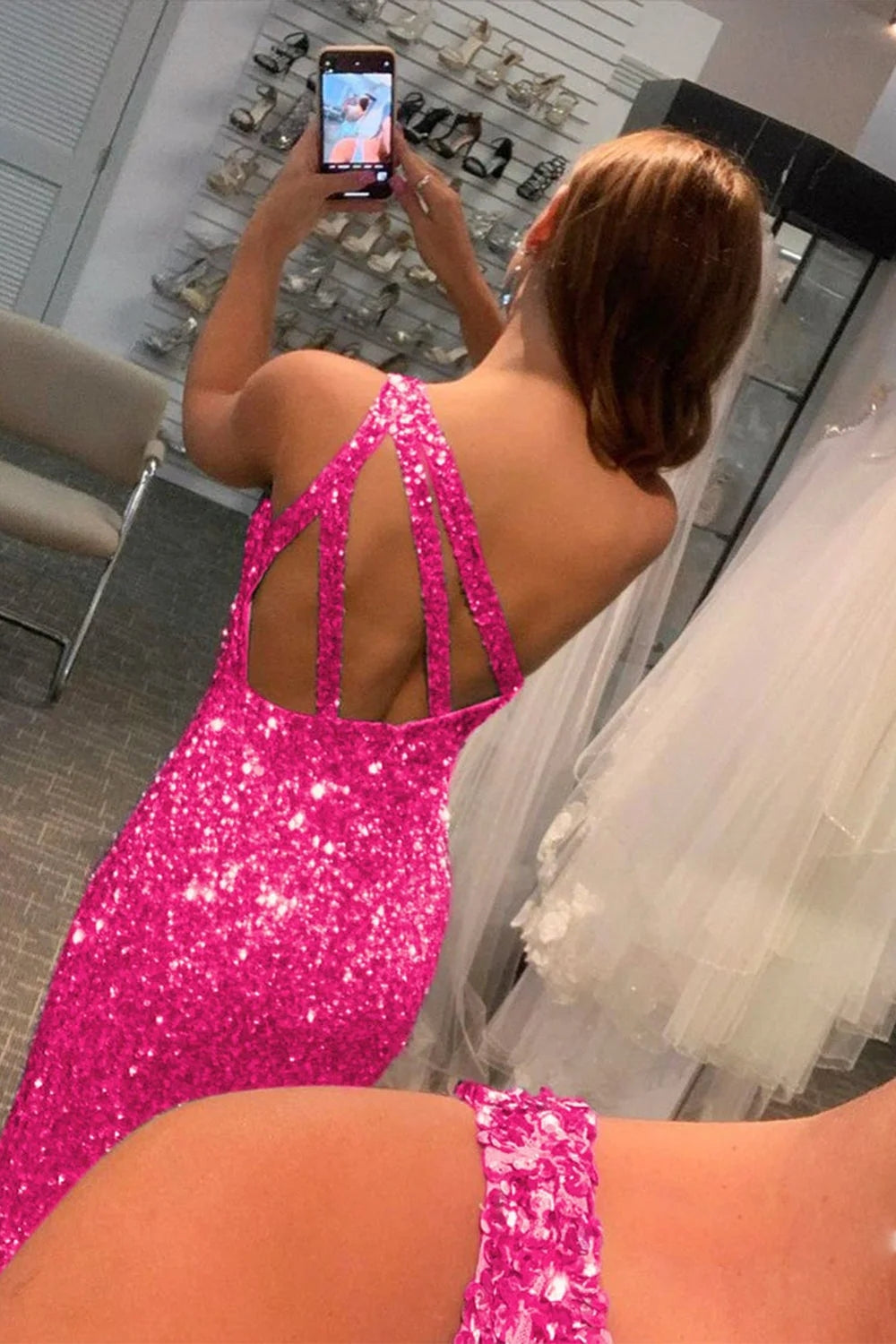 Mermaid One Shoulder Dark Purple Prom Dress Sequined Party Dress