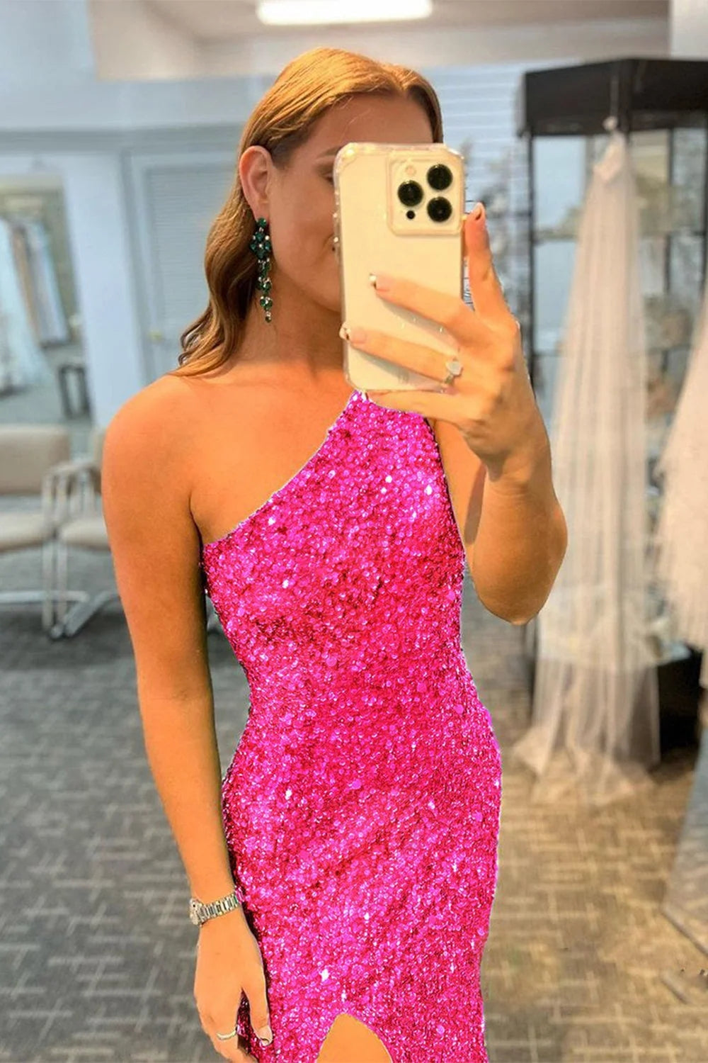 Mermaid One Shoulder Dark Purple Prom Dress Sequined Party Dress