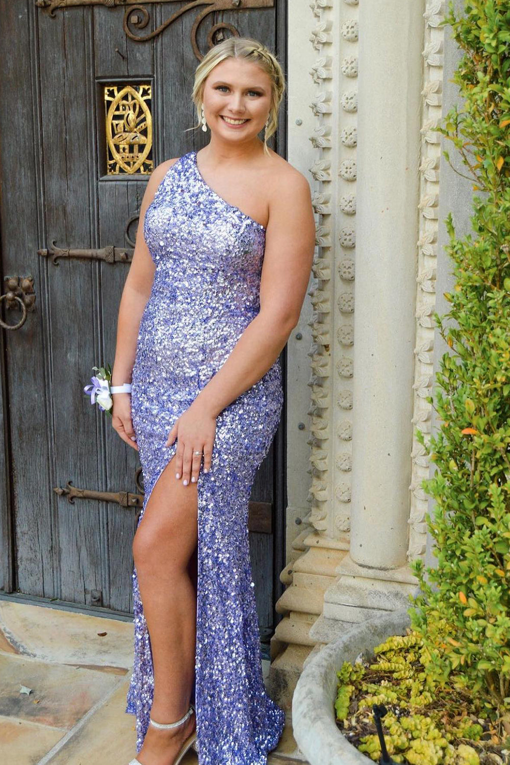 Mermaid One Shoulder Dark Purple Prom Dress Sequined Party Dress