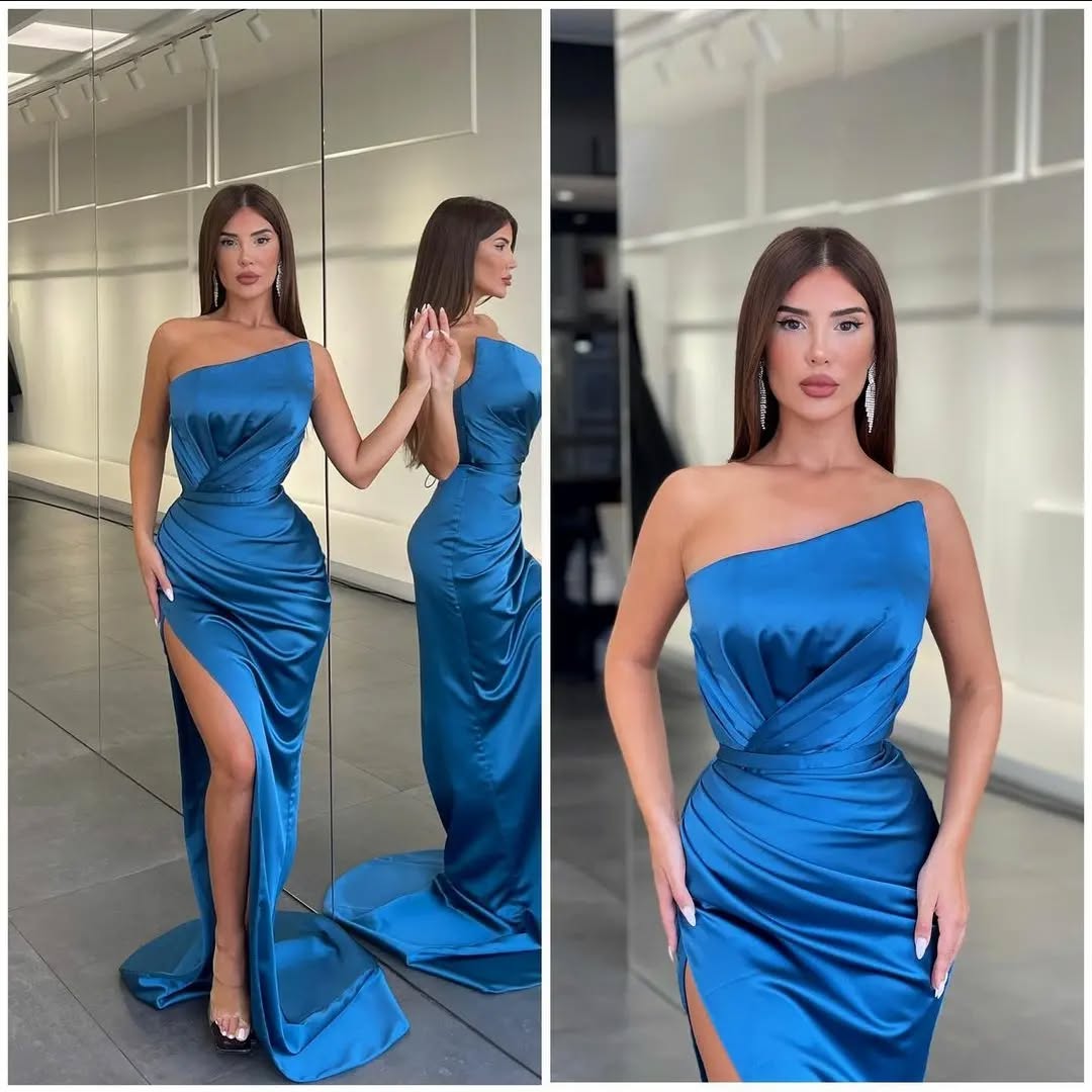 Mermaid Prom Dress Asymmetrical High Split Sleeveless Evening Dress