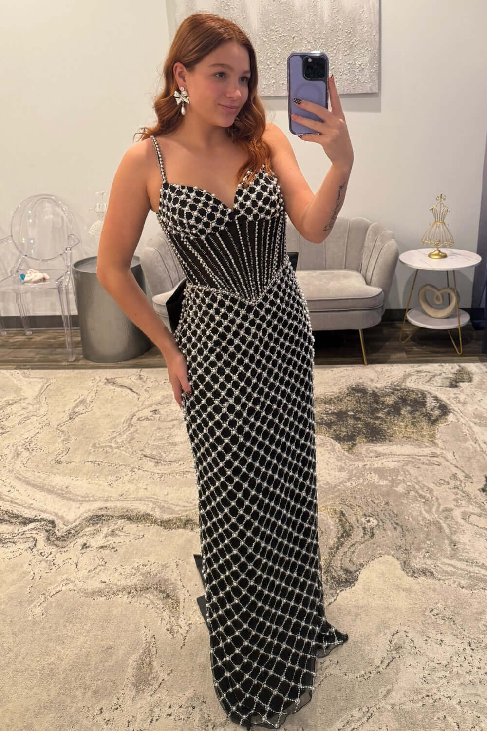 Mermaid Prom Dress Black Corset Long Formal Dress With Pearls